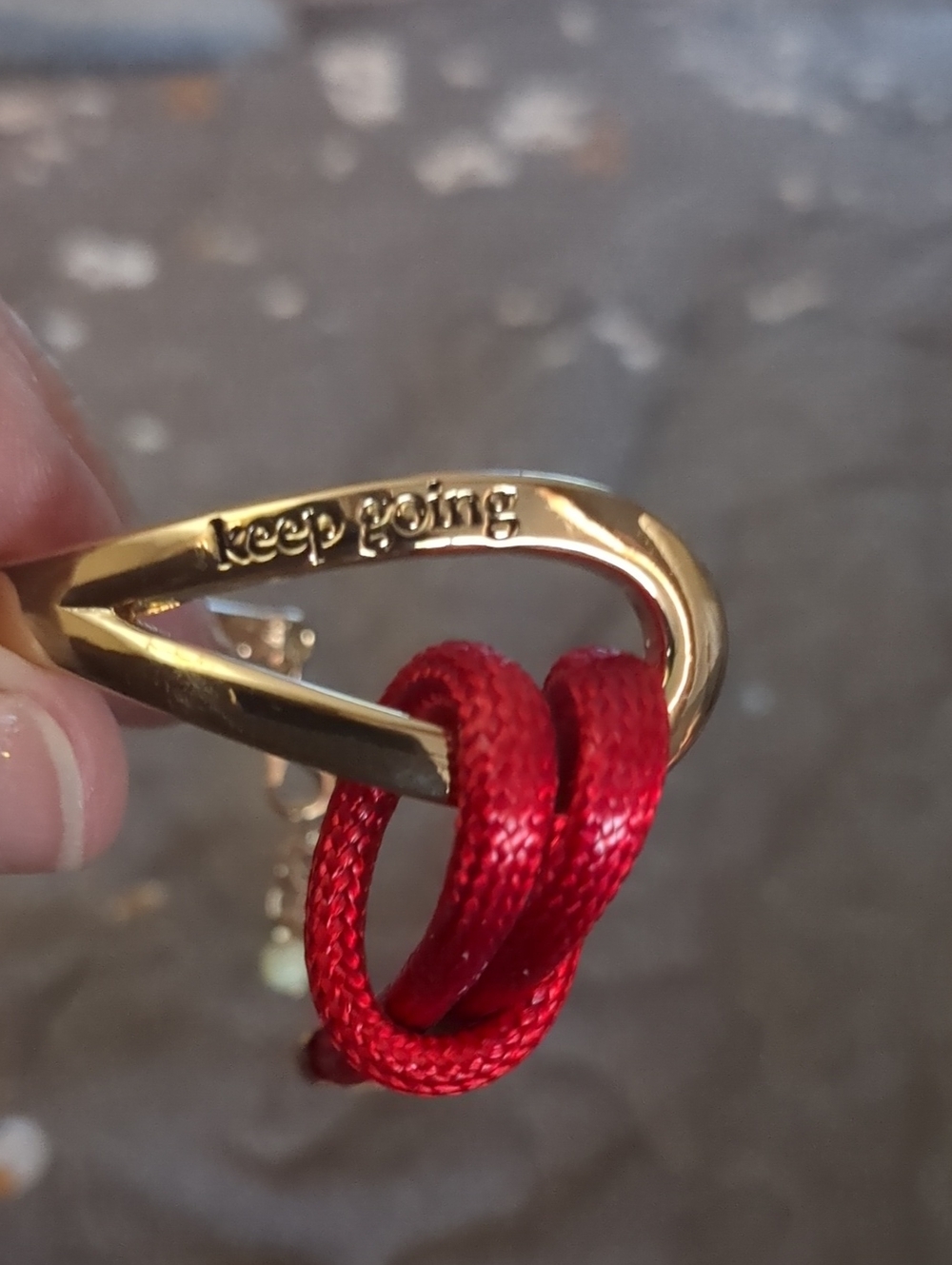 Avon Gold Carabiner Pendant with Red Cord Accent